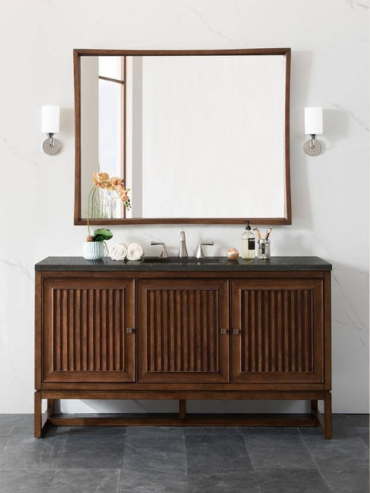 60 in. Single Sink Bath Vanity in Mid Century Acacia with Pietra Charcoal Quartz Top