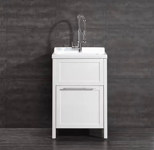 24 in. All-In-One Acrylic Utility Sink with White Cabinet