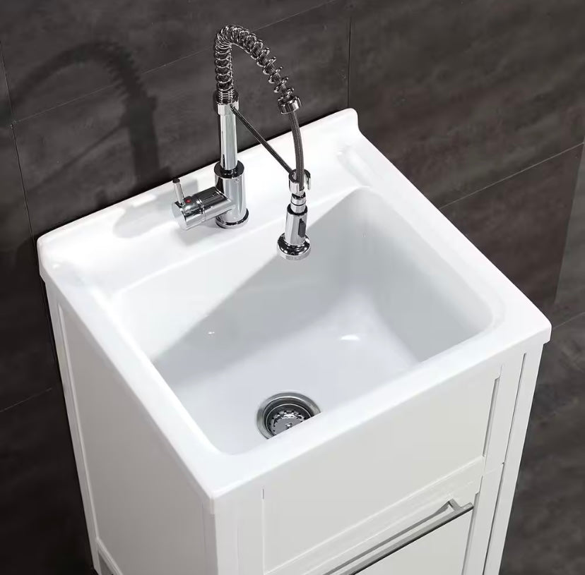 24 in. All-In-One Acrylic Utility Sink with White Cabinet