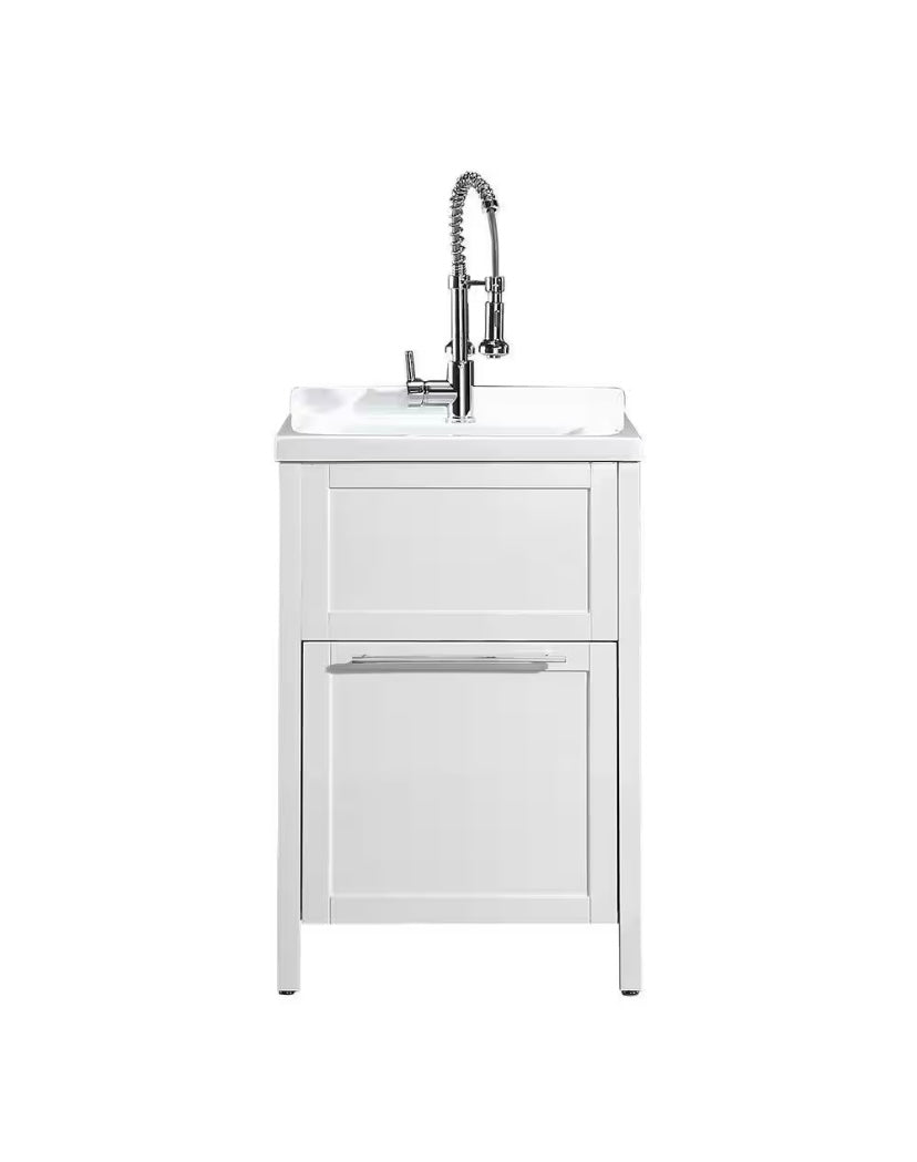 24 in. All-In-One Acrylic Utility Sink with White Cabinet