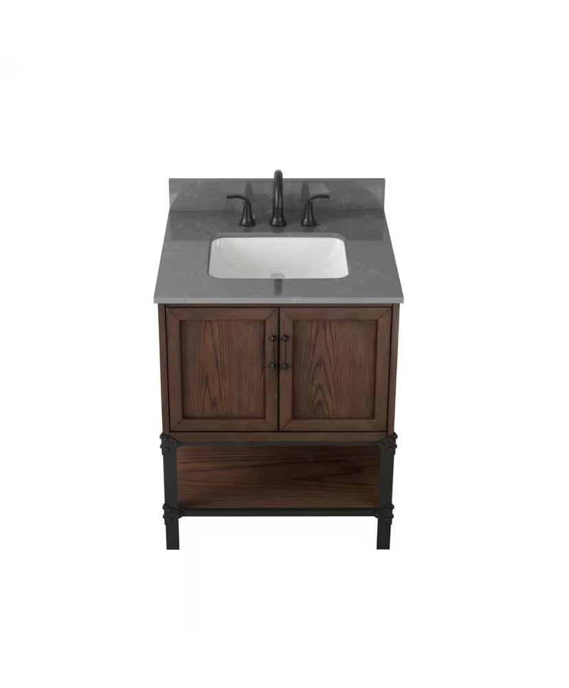 30 in. Single Sink Bath Vanity in Brown Oak with Gray Engineered Stone Top