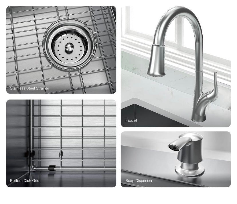 36. in Undermount  Stainless Steel Kitchen Sink with Pull-Down Faucet