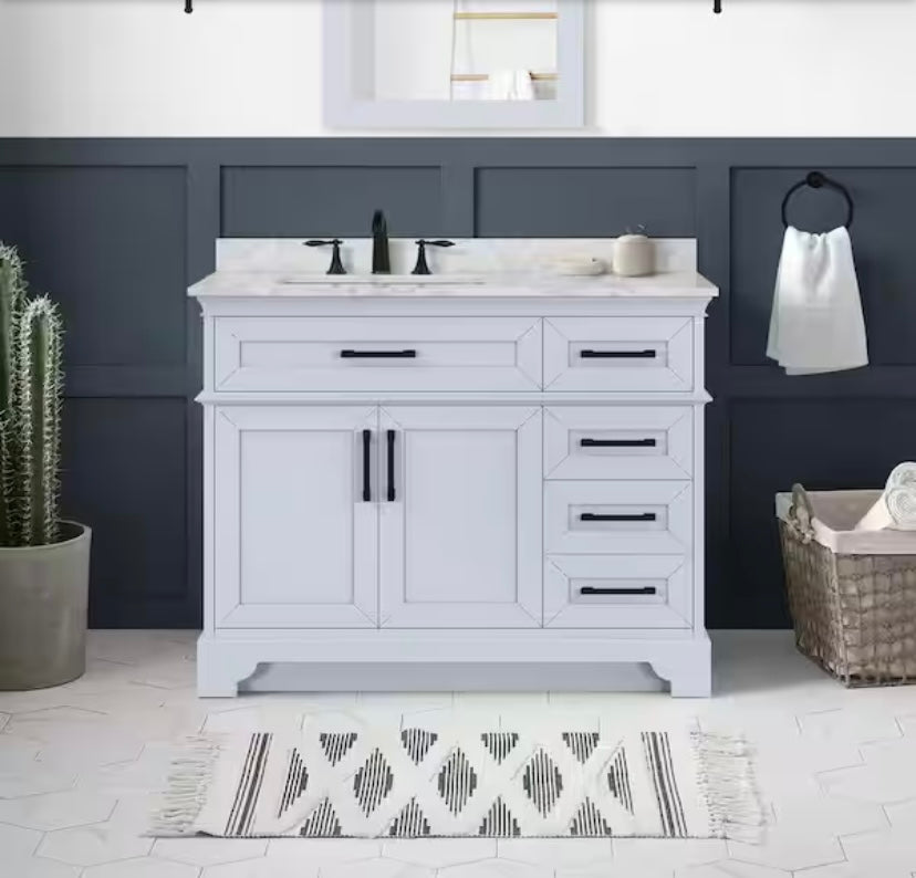 42 in. Single Sink Vanity in Light Gray with White Engineered Marble Top