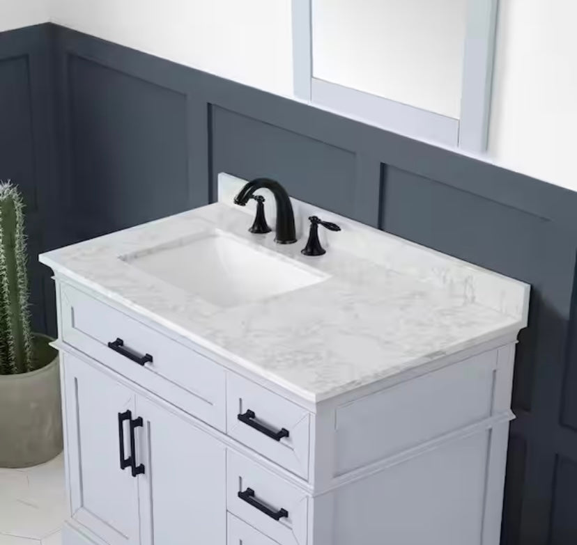 42 in. Single Sink Vanity in Light Gray with White Engineered Marble Top