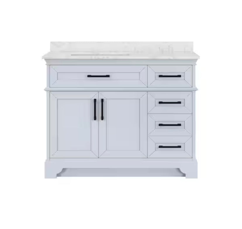 42 in. Single Sink Vanity in Light Gray with White Engineered Marble Top