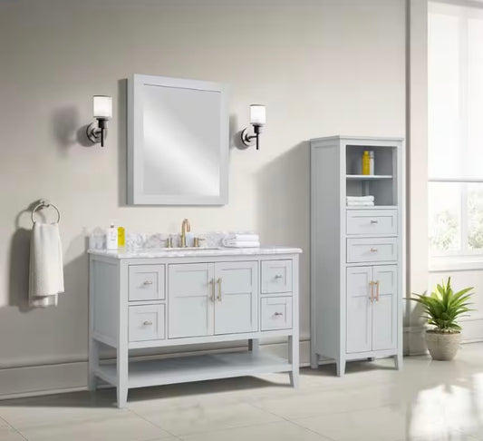 49 in. Single Sink Vanity in Grey with White Carrara Marble Top