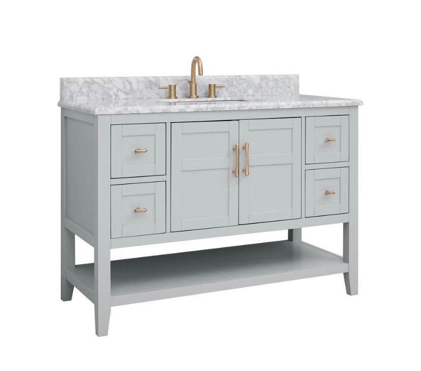 49 in. Single Sink Vanity in Grey with White Carrara Marble Top