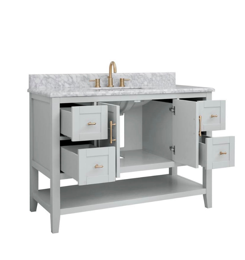 49 in. Single Sink Vanity in Grey with White Carrara Marble Top