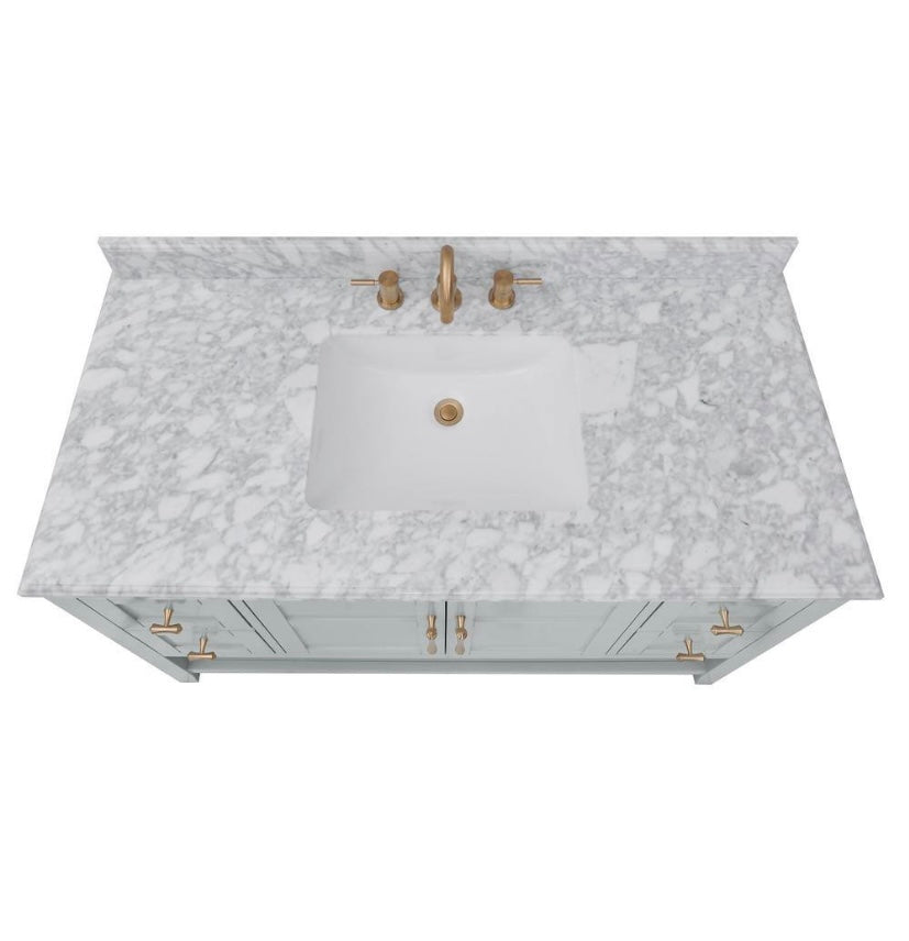 49 in. Single Sink Vanity in Grey with White Carrara Marble Top