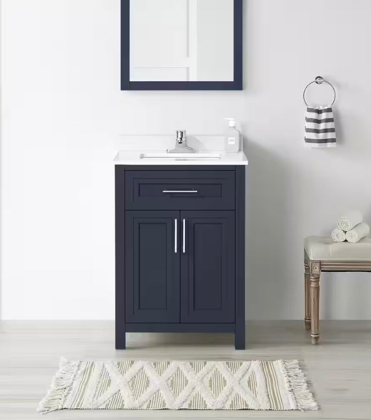 24 in. Single Sink Vanity in Navy Blue with White Engineered Stone Top