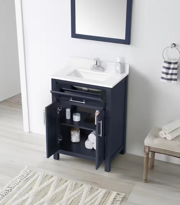 24 in. Single Sink Vanity in Navy Blue with White Engineered Stone Top