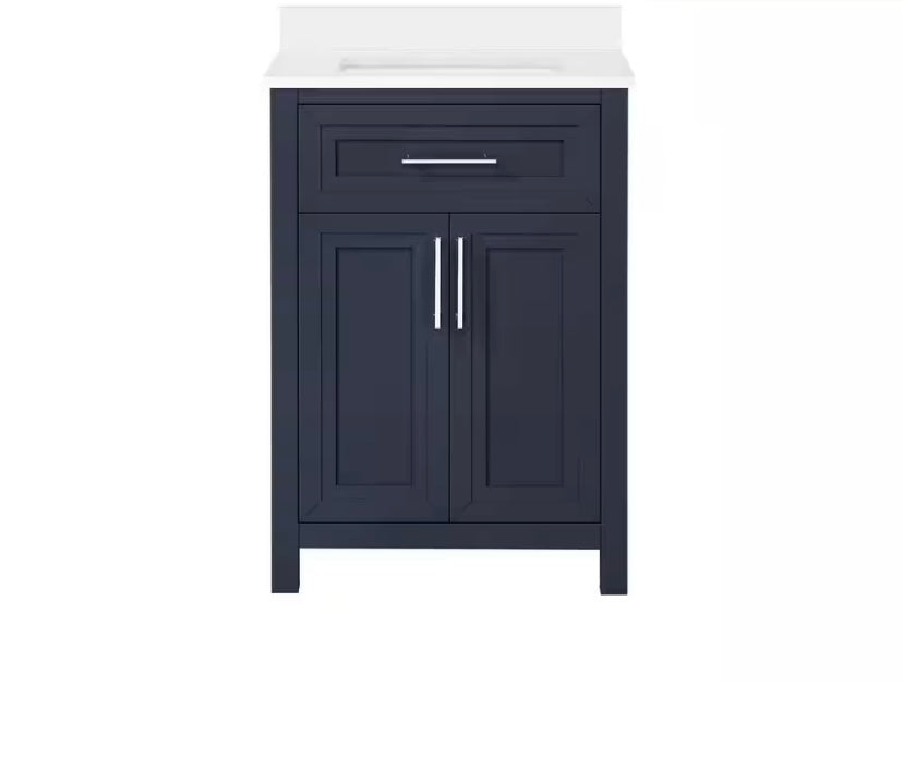 24 in. Single Sink Vanity in Navy Blue with White Engineered Stone Top