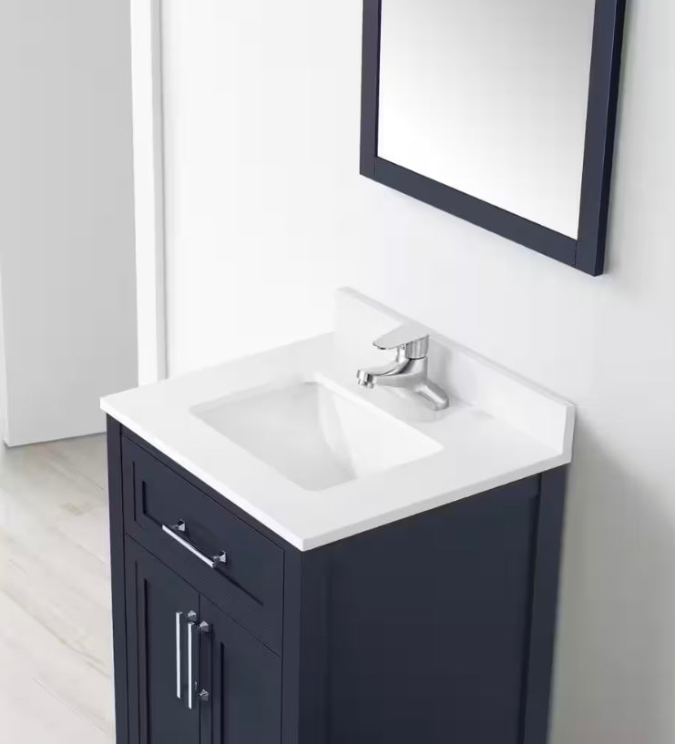 24 in. Single Sink Vanity in Navy Blue with White Engineered Stone Top