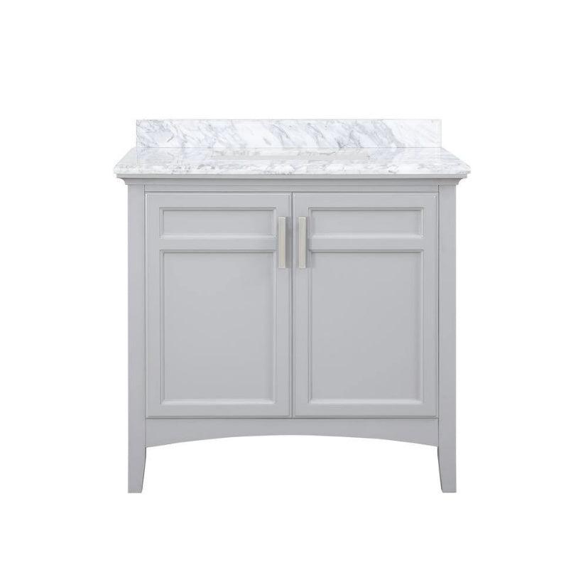 36 in. Single Sink Vanity in Gray with Carrara Marble Top