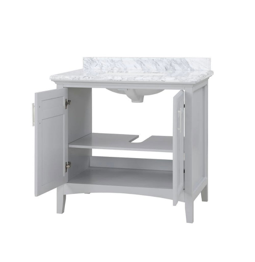 36 in. Single Sink Vanity in Gray with Carrara Marble Top