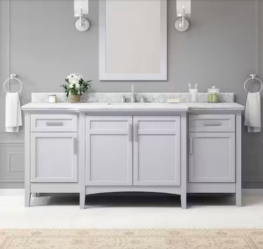 72 in. Single Sink Vanity in Gray with Carrara Marble Top