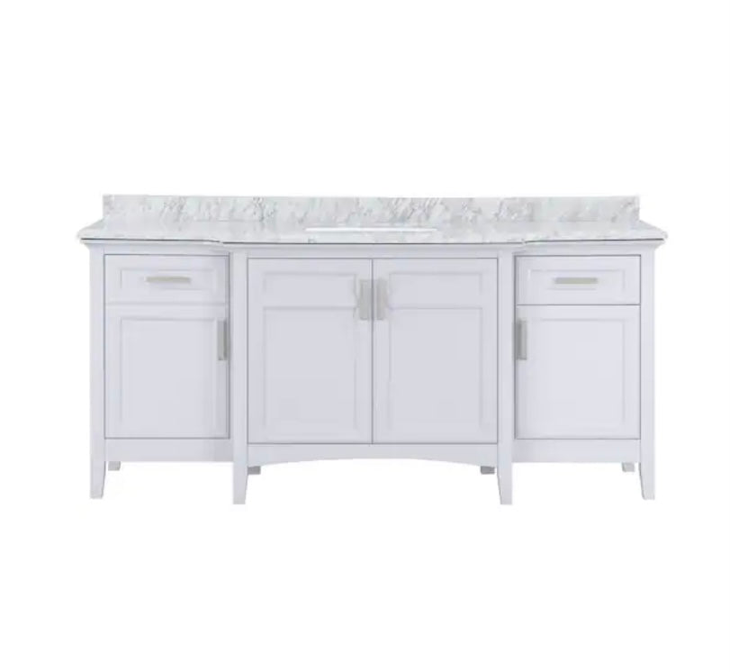 72 in. Single Sink Vanity in Gray with Carrara Marble Top