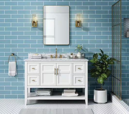 49 in. Single Sink Vanity in White with White Carrara Marble Top