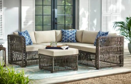 4-Piece Wicker Patio Sectional w/ Beige Cushions