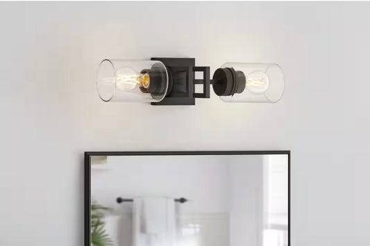 19 in. 2-Light Matte Black Vanity Light Fixture