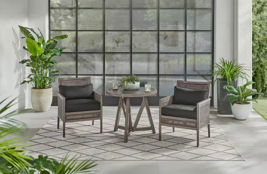 3-Piece Aluminum Woven Outdoor Bistro Set with Black Cushions