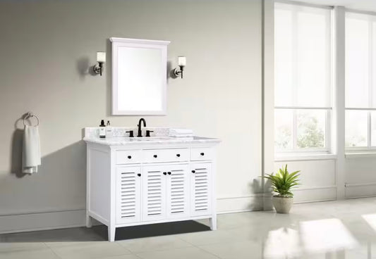 48 in. Single Sink Vanity in White with White Marble Top