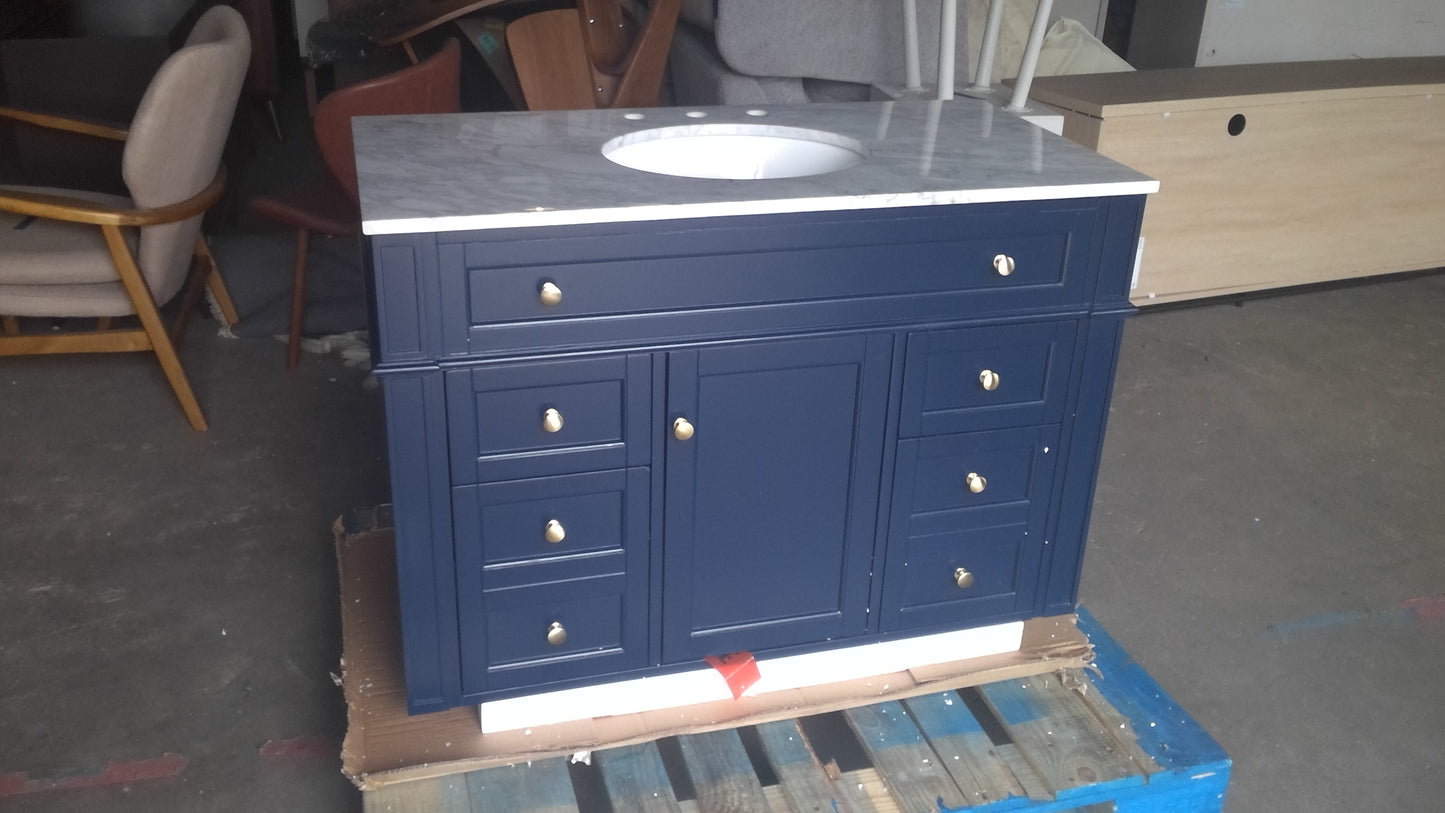 42" Single Bathroom Vanity in Blue with Marble Top