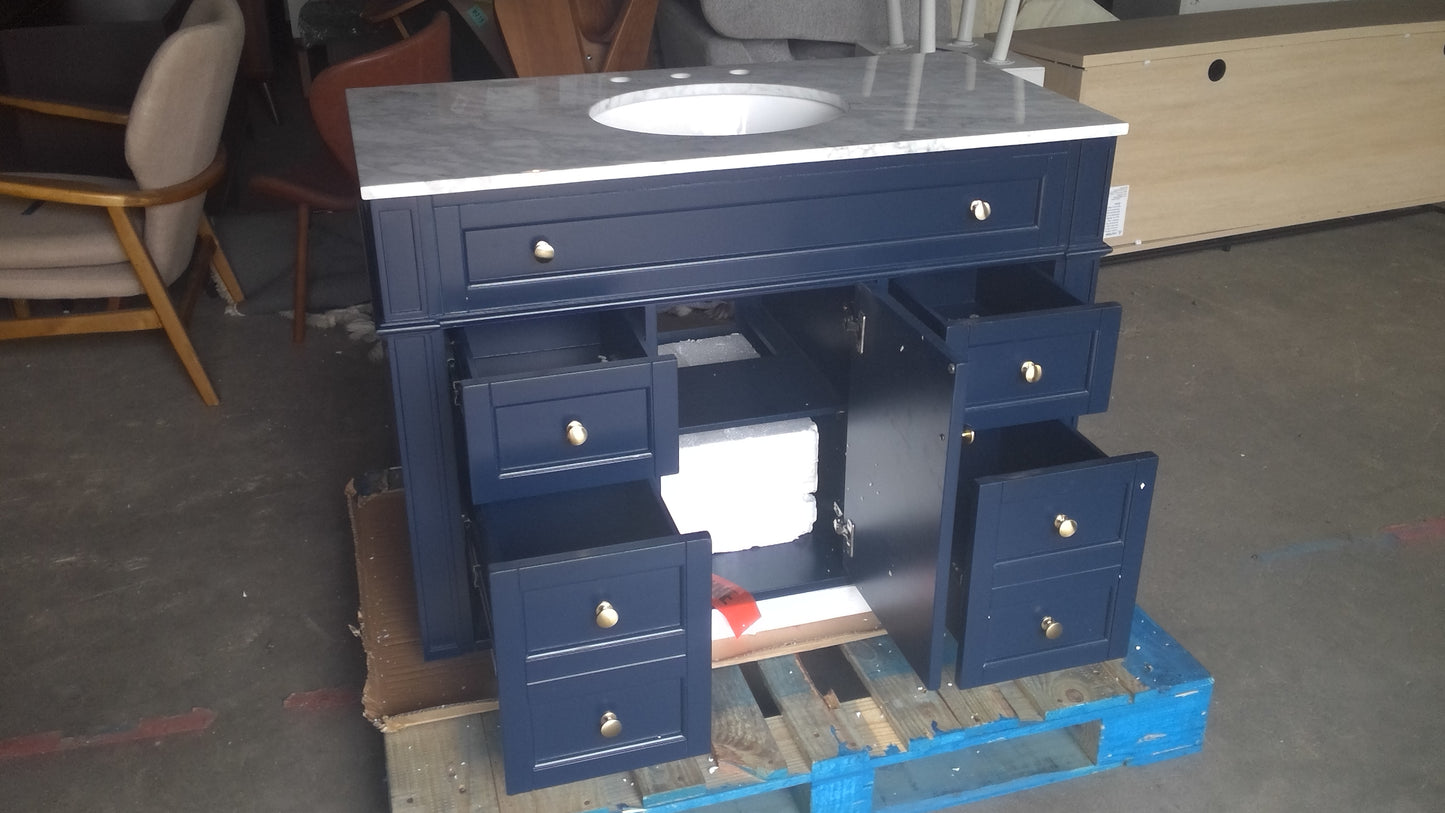 42" Single Bathroom Vanity in Blue with Marble Top