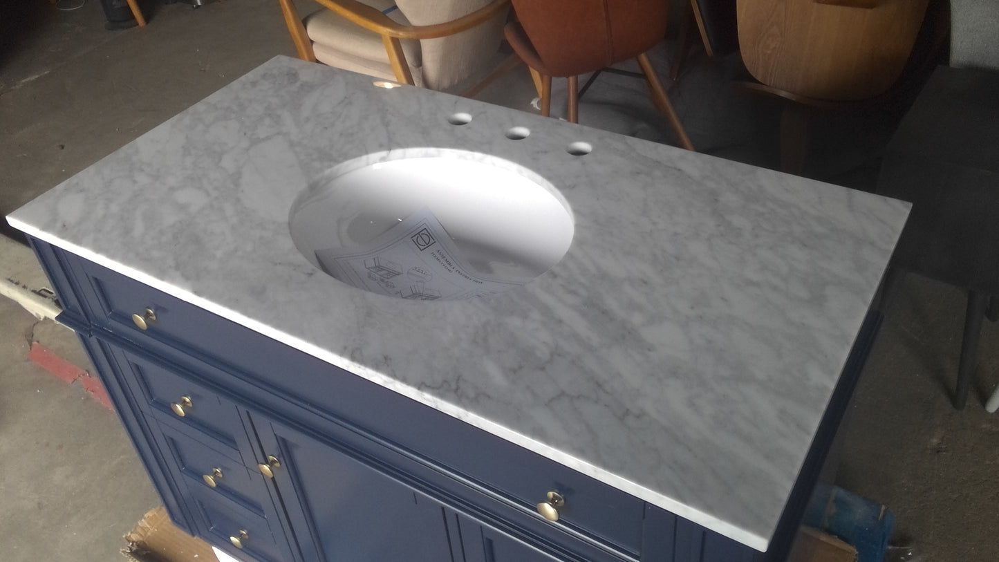 42" Single Bathroom Vanity in Blue with Marble Top