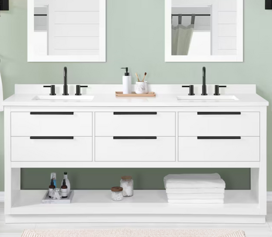 New 72” White Double Vanity with White Marble Top