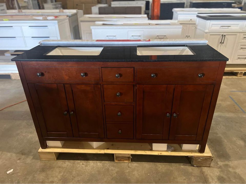 60 inch Cherrywood Double Vanity with Black Marble Top