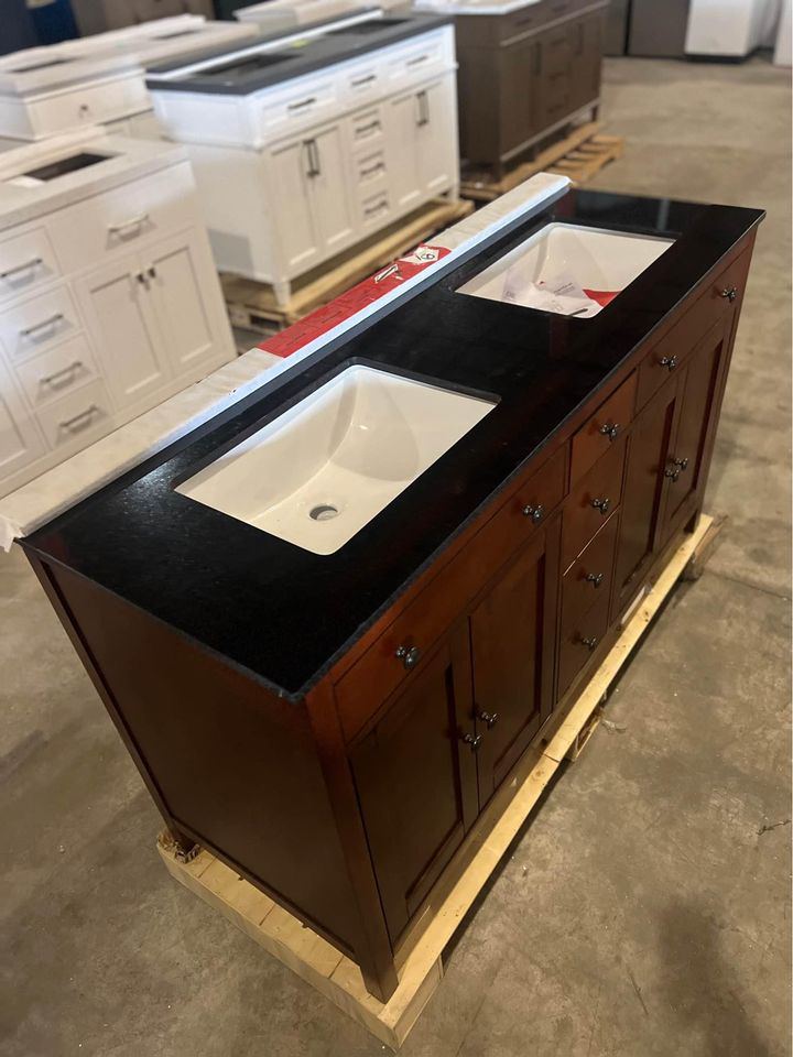 60 inch Cherrywood Double Vanity with Black Marble Top