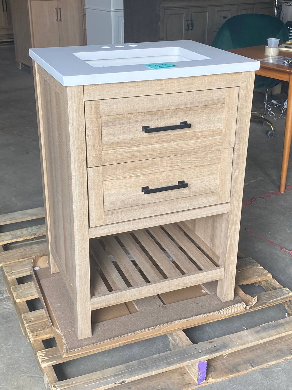 24 in. Single Sink Bath Vanity in Weathered Tan with White Engineered Stone Top