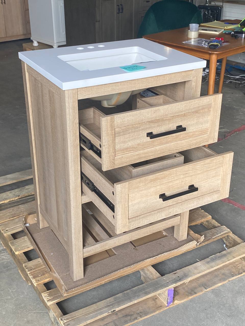 24 in. Single Sink Bath Vanity in Weathered Tan with White Engineered Stone Top