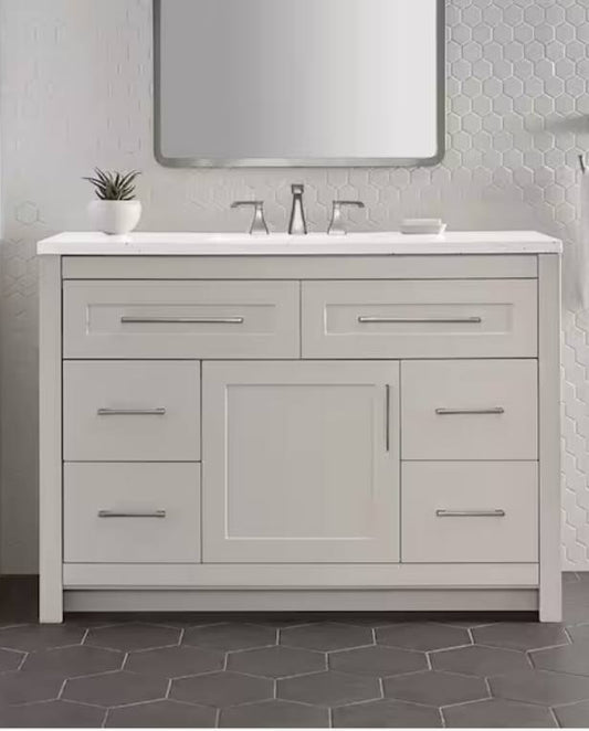 49 in. Single Sink Freestanding Bath Vanity in Gray with Silver Ash Cultured Marble Top