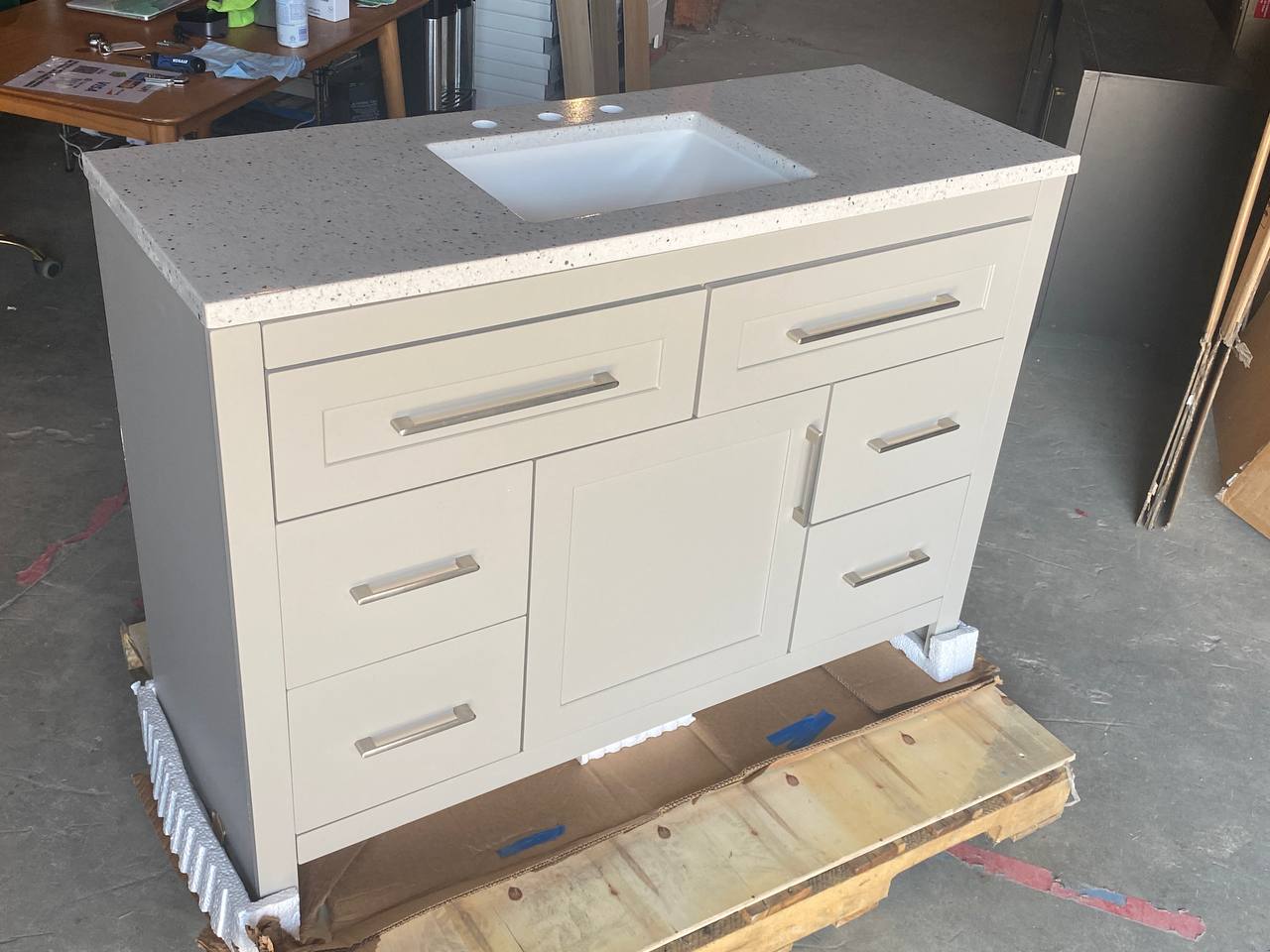 49 in. Single Sink Freestanding Bath Vanity in Gray with Silver Ash Cultured Marble Top