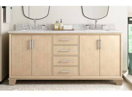 Nanterre 72 in W x 22 in D x 36 in H Double Sink Bath Vanity in Desert Birch With White Marble Top